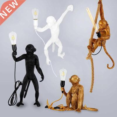Resin Monkey Lamp Black White Gold Pendant Light Living Room