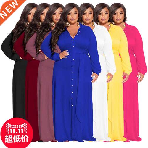 L-4xl Plus size Summer women's lace-up long blouse dress