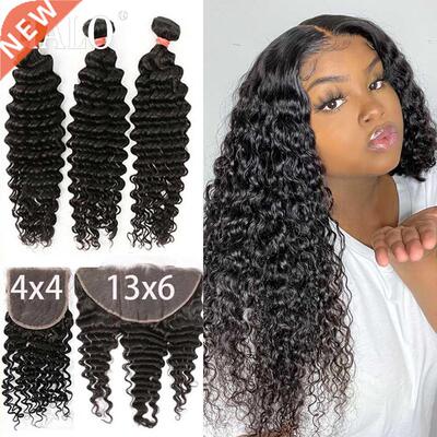 ali express 28 0 Inch Deep Wave Human Hair Bundles with 1x