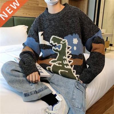 Sweater Men Streetwear Retro Flame Pattern Hip Hop Autumn Ne