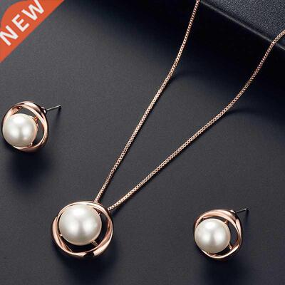 French Design Fashion Pearl Necklace Earrings 2 Piece Jewelr