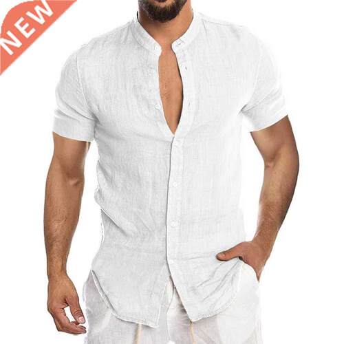 High quality summer cotton and linen short-sleeved shirt men