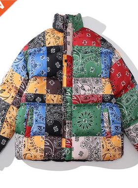 Men Caew Puffer Parkas Thick Winter New Colorblock Printin