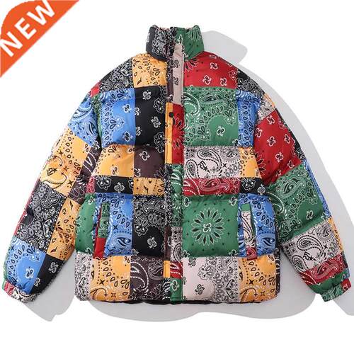 Men Caew Puffer Parkas Thick Winter New Colorblock Printin