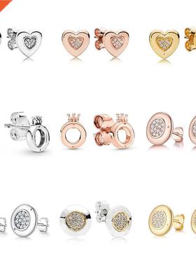 925 Sterlng Slver Earrng 3 Color Heart Fashon Crown Roun