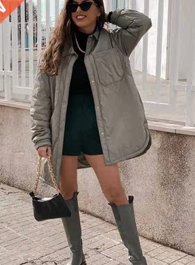 2021 Spring Casual Woman Loose Long Basic Pocket Shirt Coats