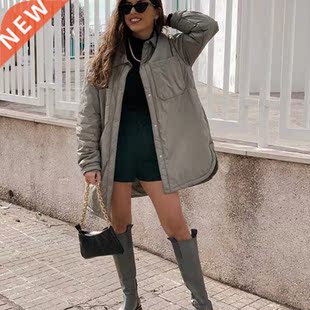 2021 Spring Casual Woman Loose Long Basic Pocket Shirt Coats