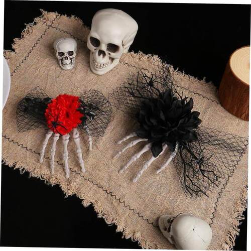 万圣节Halloween Skeleton Hand Bone Rose Hair Clip Mesh gauze