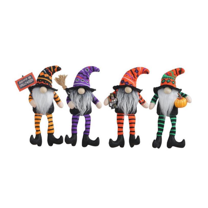 Halloween broomstick witch high hat doll long legs no face
