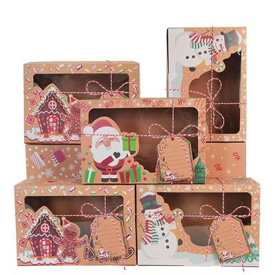 9Pcs Christmas Cookie Box Kraft Paper Candy Gift Boxes Bags