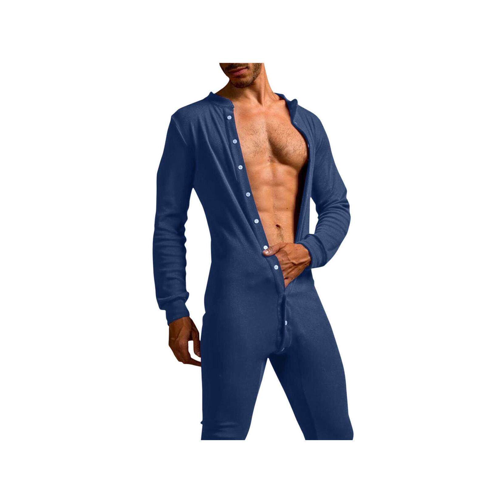 Casual Solid Slim Fit Open Button Bodysuit修身开扣连体家居衣