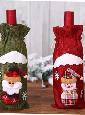 Christmas Wine Bottle Cover Cotton Linen Red Wine Bags Dinne