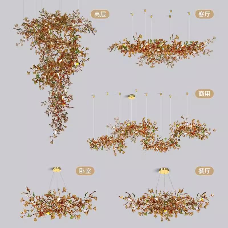 客厅简约大气新款创意彩色银杏叶吊灯设计师复式楼别墅楼梯餐厅灯
