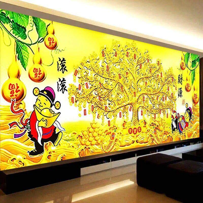 新款5d钻石画生意兴隆财神爷十字绣客厅满钻圆摇钱树点贴钻砖石秀