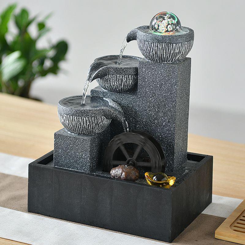小型风水轮流水车转动喷泉加湿器客厅家居桌面设循环水流装饰摆件