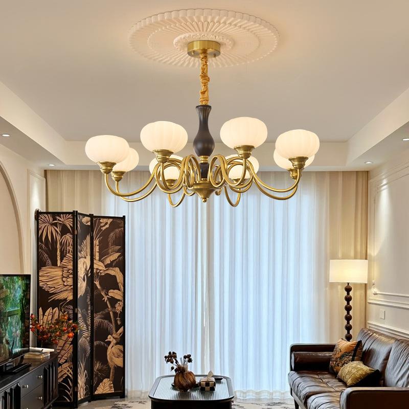 法式新款中古客厅灯主灯大气高级感美式复古卧室实木灯具餐厅吊灯