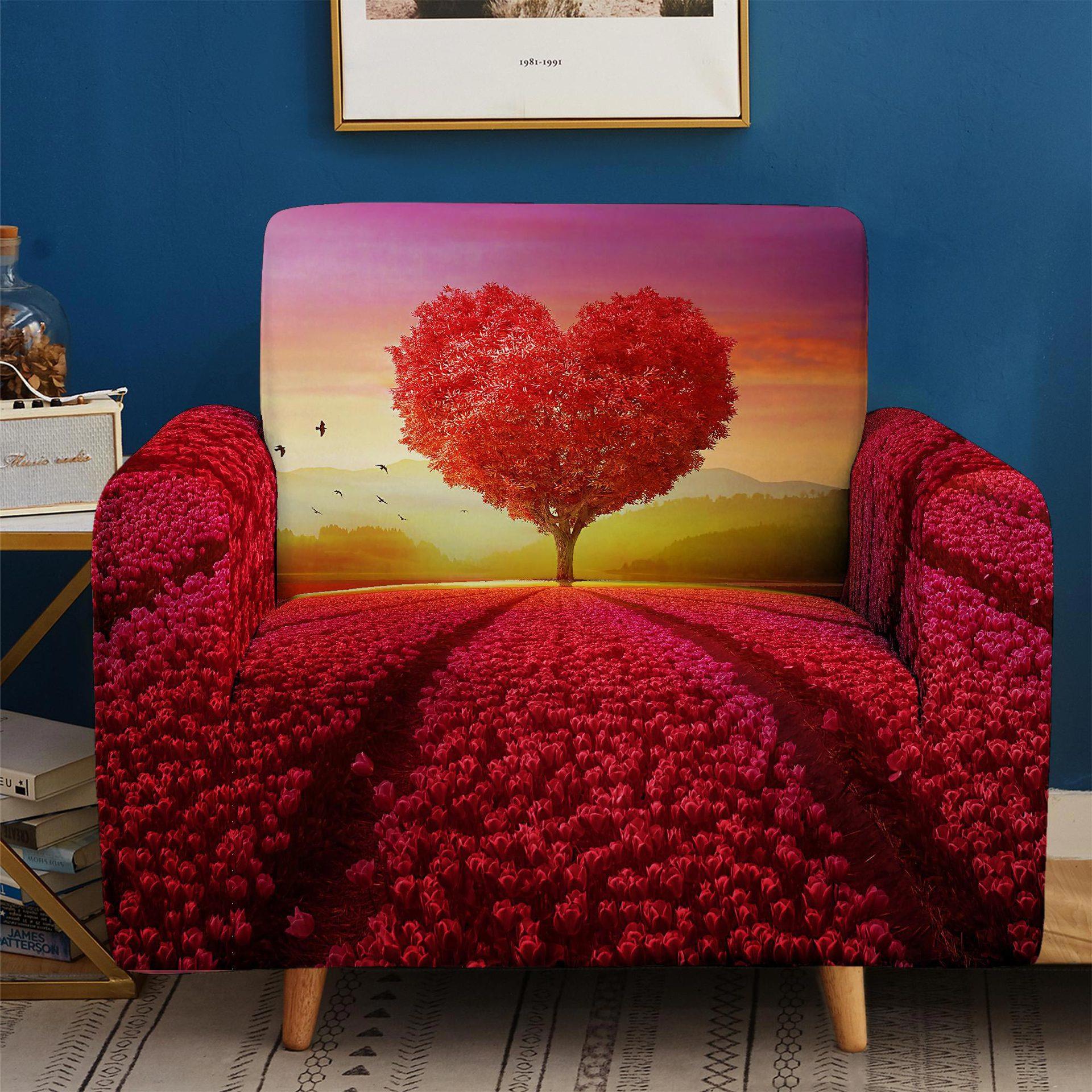 爱心防尘防滑弹力沙发套罩垫四季通用全包跨境供货3D数码款魔术套