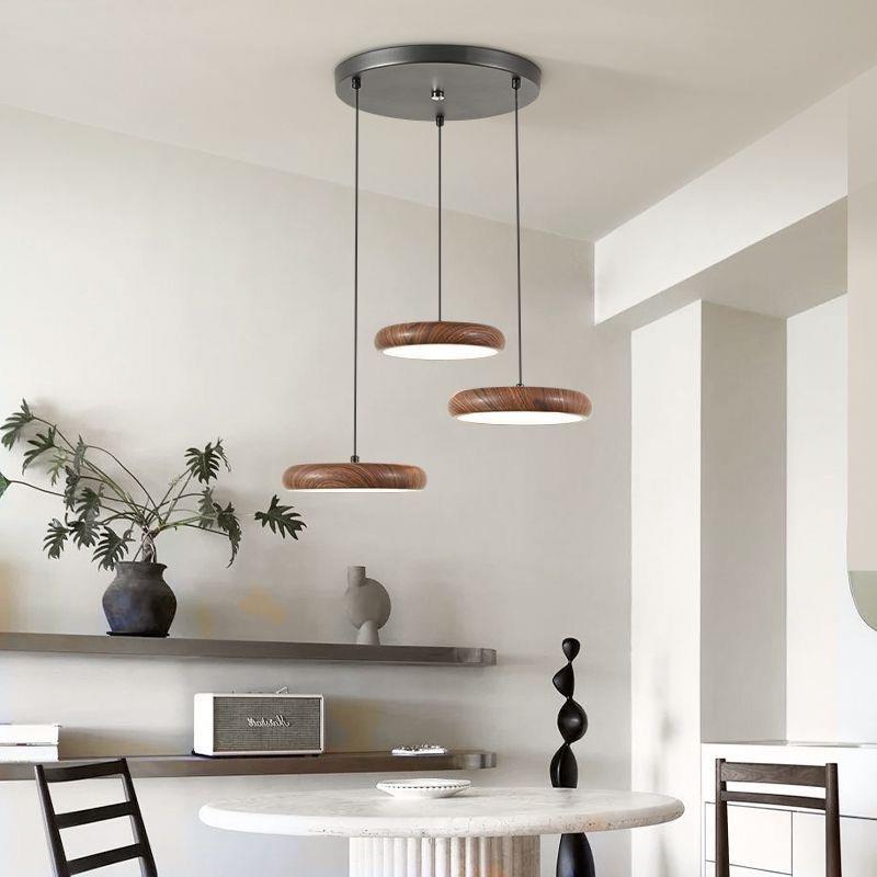 餐厅吊灯饰中古风三头吧台灯中古复古风胡桃木纹护眼饭厅餐桌吊灯