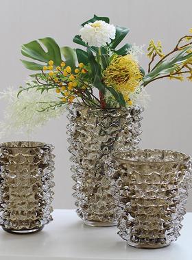 现代轻奢风厚重手工吹制玻璃花瓶摆件软装样板间客厅创意琉璃花器