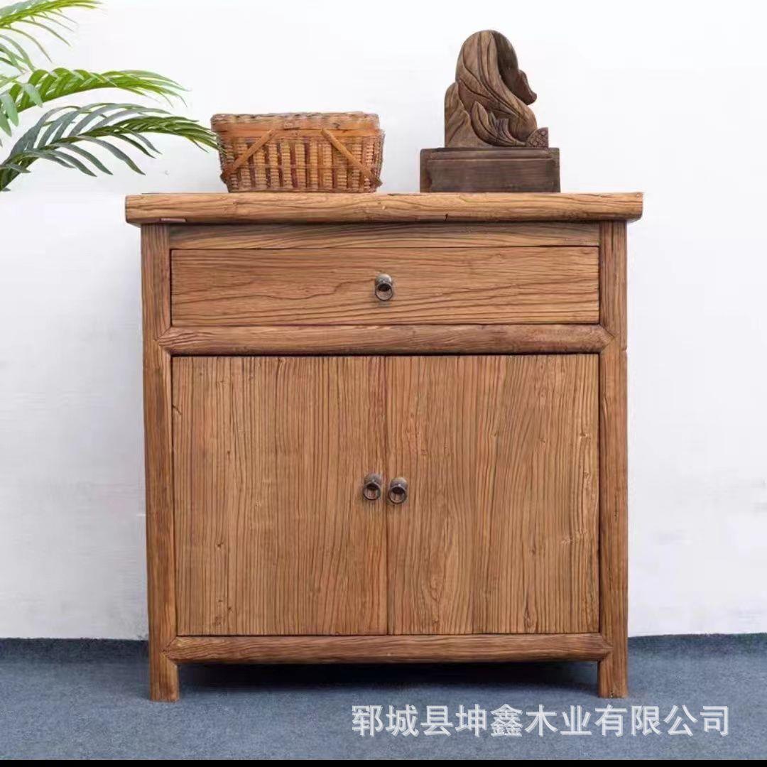 老榆木餐边柜实木新中式储物柜家用餐厅靠墙收纳柜双开门茶水柜