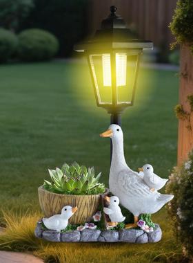 跨境户外鸭子太阳能夜灯花园雕像动物园艺装饰庭院摆件树脂工艺品