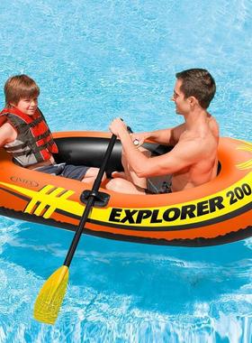 intex 58331探险者二人充气船皮划艇手划船漂流船PVC现货水上