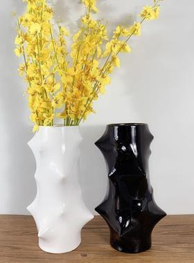 意式简约创意黑白树脂花瓶干花花器现代售楼中心样板房间软装饰品