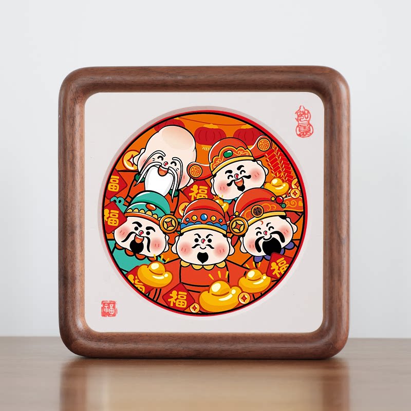 恭喜发财五路财神爷办公室桌面装相框/画框