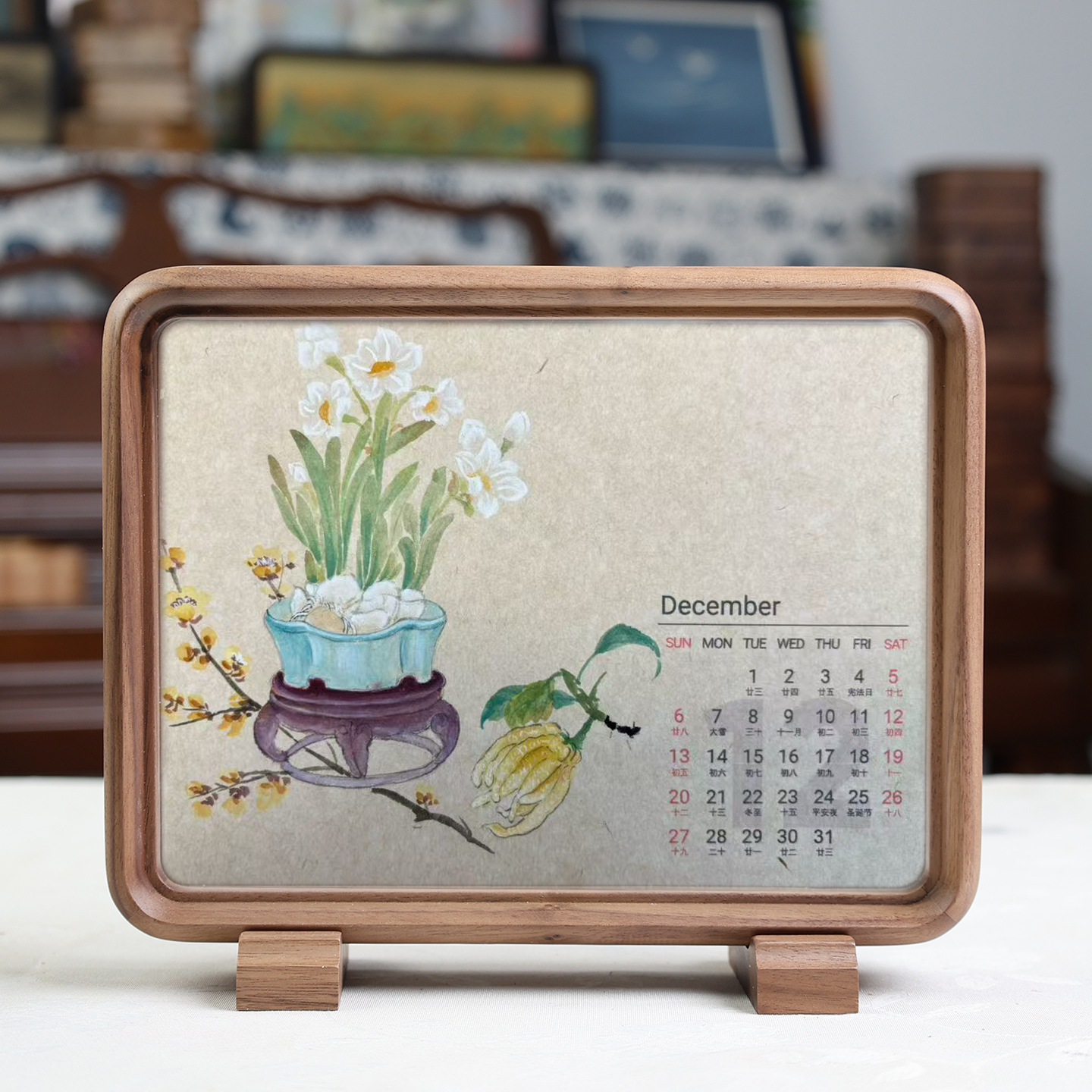 马年日历双面透明玻璃实木相框摆台干花标本8寸亚克力展示框定制