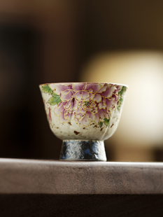 米基蓝白火石红金牡丹花茶杯覆古陶瓷大师杯个人茶杯单杯