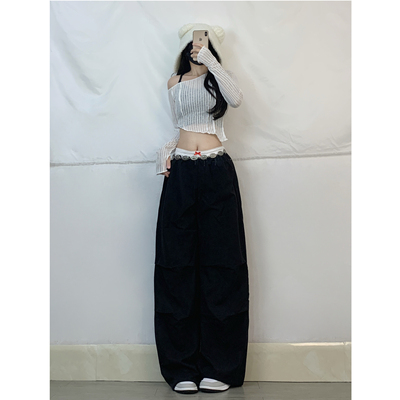 XXBUNI 爵士女团打歌服白色修身短款斜肩长袖T恤辣妹百搭jazz套装