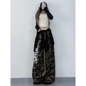 女设计感小众宽松高腰印花jazz爵士舞运动裤 XXBUNI甜酷迷彩工装 裤