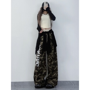 女设计感小众宽松高腰印花jazz爵士舞运动裤 XXBUNI甜酷迷彩工装 裤