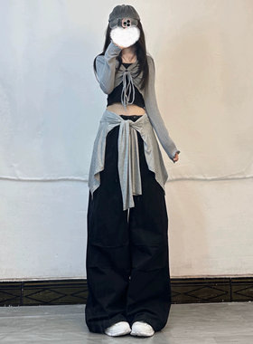 XXBUNI kpop女团演出服设计感短款挂脖上衣慵懒分罩衫休闲上衣女