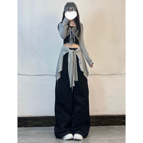 XXBUNI kpop女团演出服设计感短款挂脖上衣慵懒分罩衫休闲上衣女