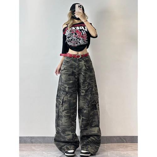 XXBUNI美式辣妹jazz跳舞迷彩休闲宽松跳舞长裤女爵士hiphop套装女