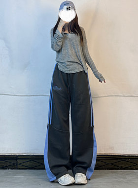 XXBUNI 爵士舞套装女春夏薄款灰色防晒罩衫+侧边条纹运动休闲长裤