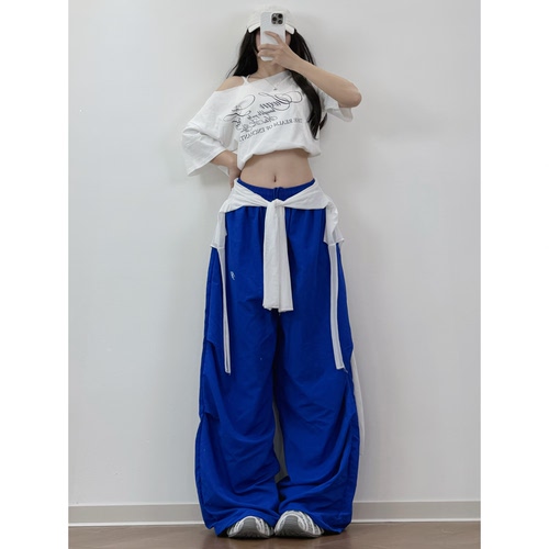 XXBUNI克莱因蓝爵士舞裤女夏季新款宽松阔腿裤高腰显瘦薄款伞裤女