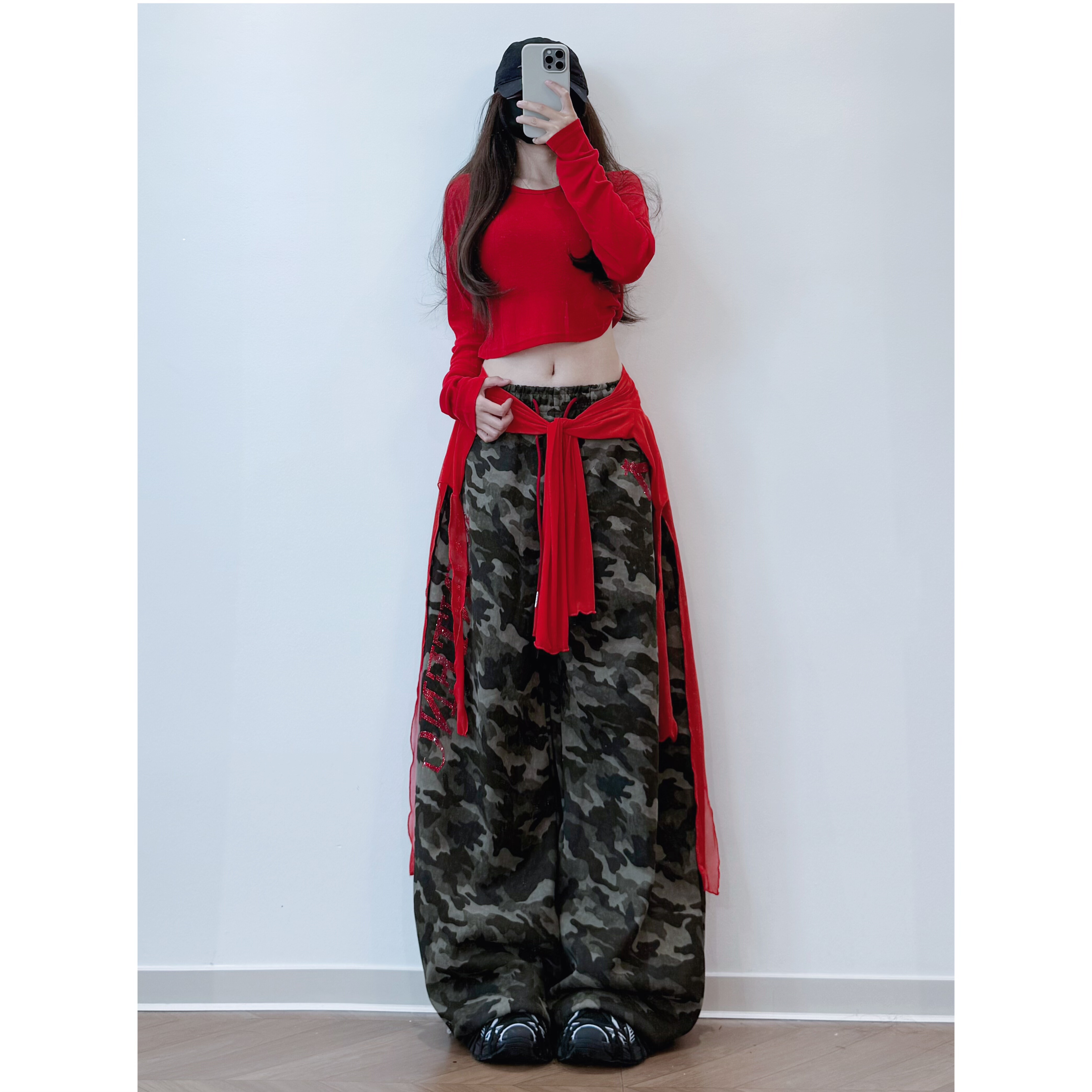 XXBUNI美式复古迷彩工装牛仔裤女加厚弯刀显瘦梨形身材拖地阔腿裤,女装/女士精品,休闲裤,淘宝优惠券,粉丝福利购,淘宝优惠卷