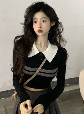 纯欲风polo领针织打底衫女