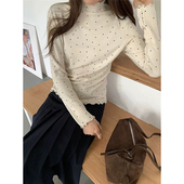 韩版 百搭高领抓绒波点弹力修身 显瘦长袖 2026春秋新款 打底衫 T恤nis