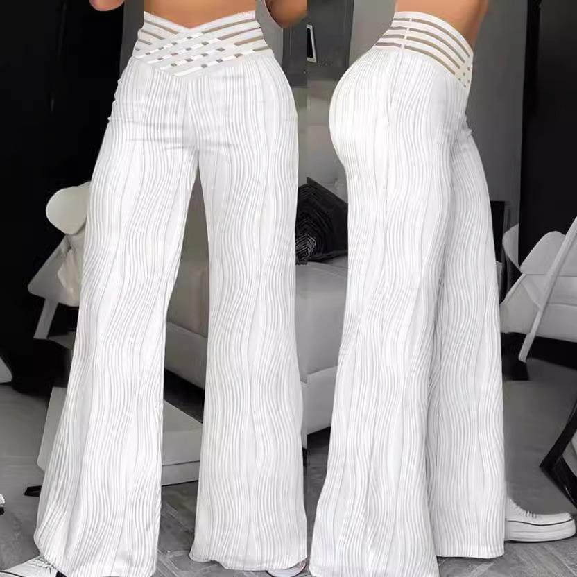 trousers womens pants leg wide ripple water hollow pleated