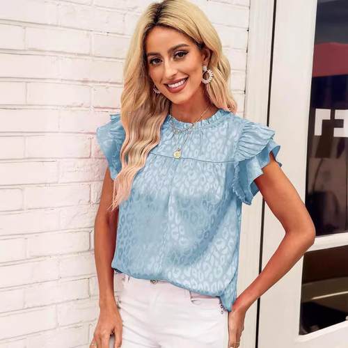 Top Womens Neck Wave Sleeve Leaf Lotus All-match Fashion