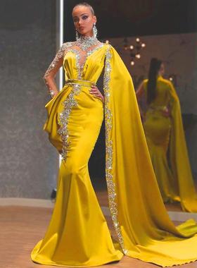 sparkly yellow mermaid evening pageant dresses long crystal