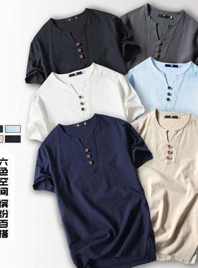 T-shirt wear linen Mens retro thin trendy cotton T-shirt