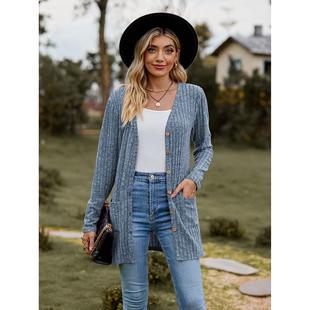 Long Solid Jacket Cardigan Sleeve Brushed Womens Ladies