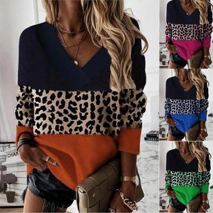 sleeved print long top sweatshirt neck leopard
