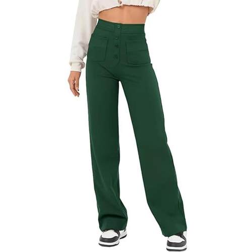 Pockets Multiple Band Elastic Button Waist High Pants