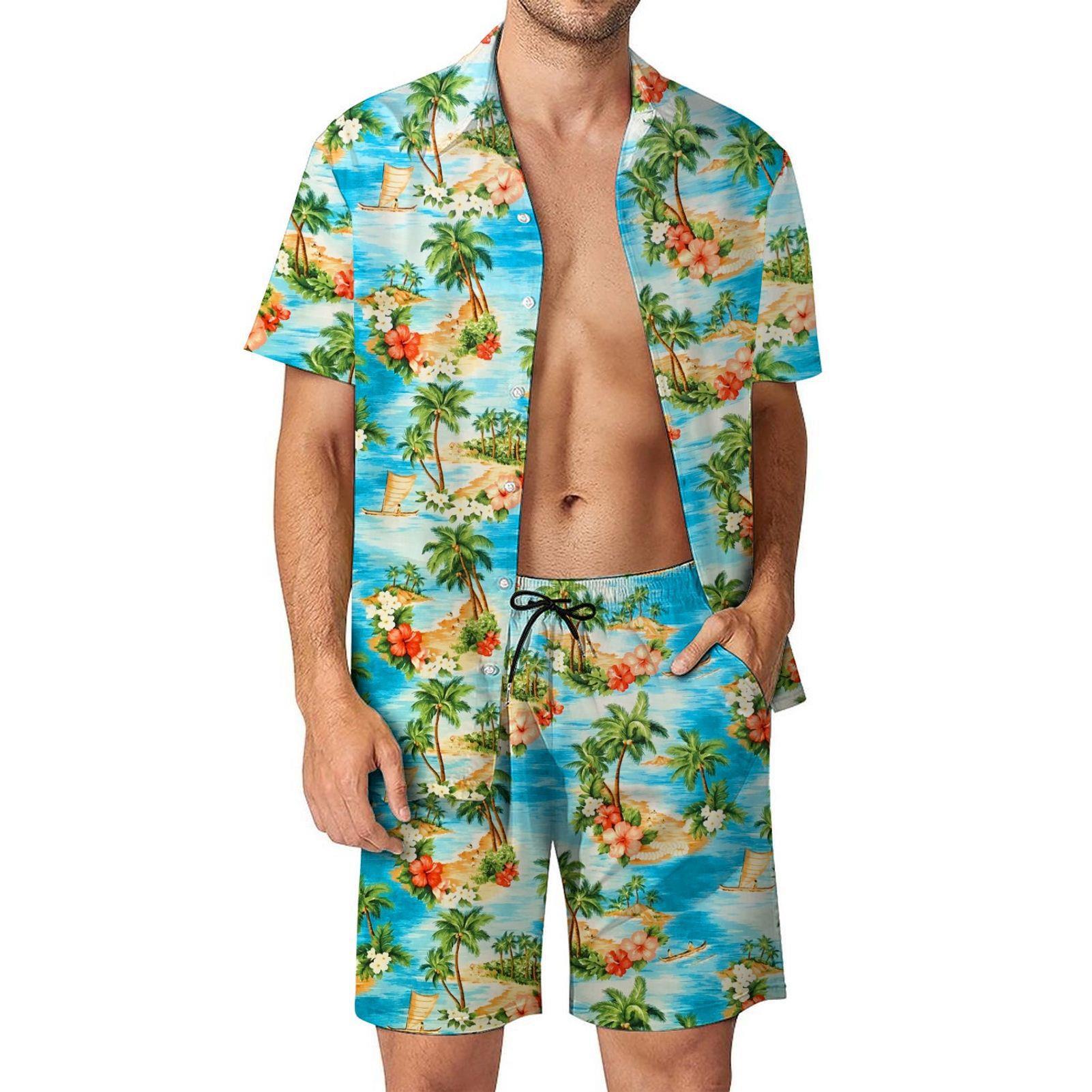Digital Short Hawaiian Casual Loose Suit Beach Shirt Mens