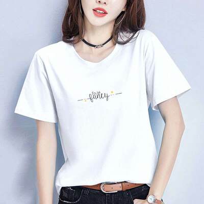 Printed short-sleeved T-shirt womens loose student white